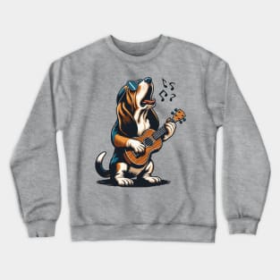 Dog Playing Guitar Singing Basset Hound Funny Crewneck Sweatshirt